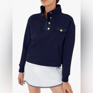 Uniqlo Navy Mock-Henley Pullover Sweatshirt with Gold Buttons